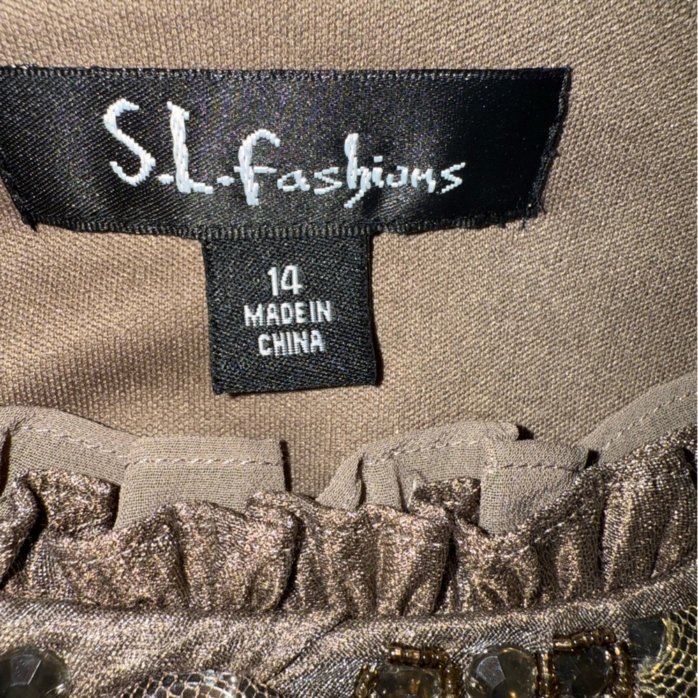 S.L. Fashions Elegant Sleeveless Dress with Embellished Neckline - Picture 5 of 8